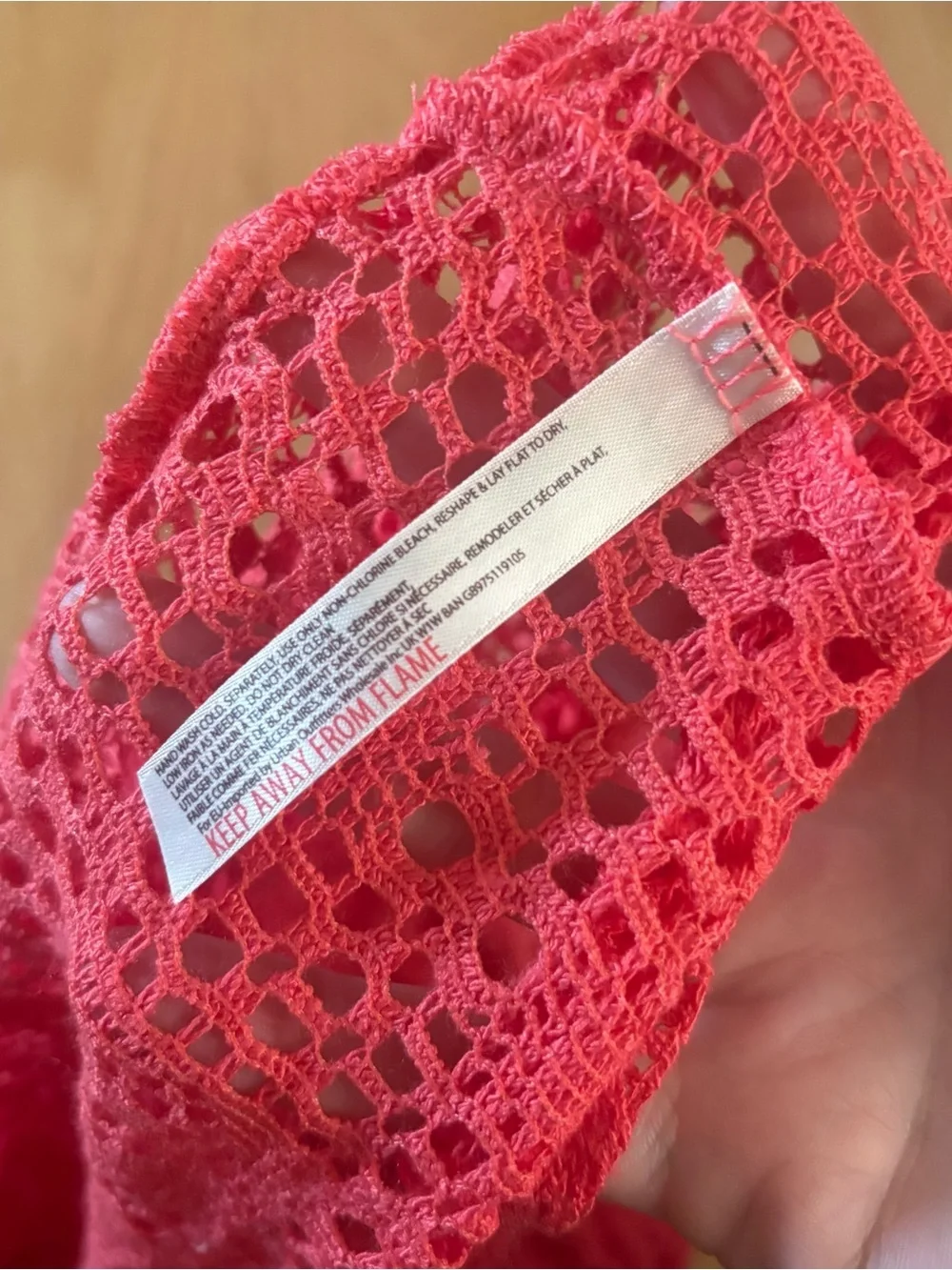 Free People Hot Pink Crochet Tunic Large Long Sleeve Net Open Knit Boho
